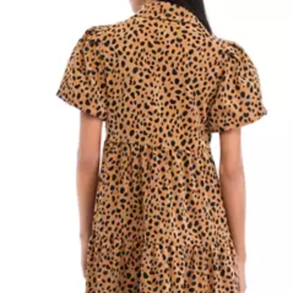 ✨ Crown & Ivy™ Puff Sleeve Leopard Printed Midi Shirtdress – Like New, Size L - Picture 3 of 4